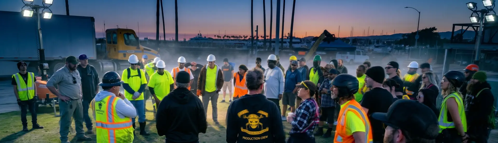 Hands On Labor infrastructure utility support crew in safety coordination briefing
