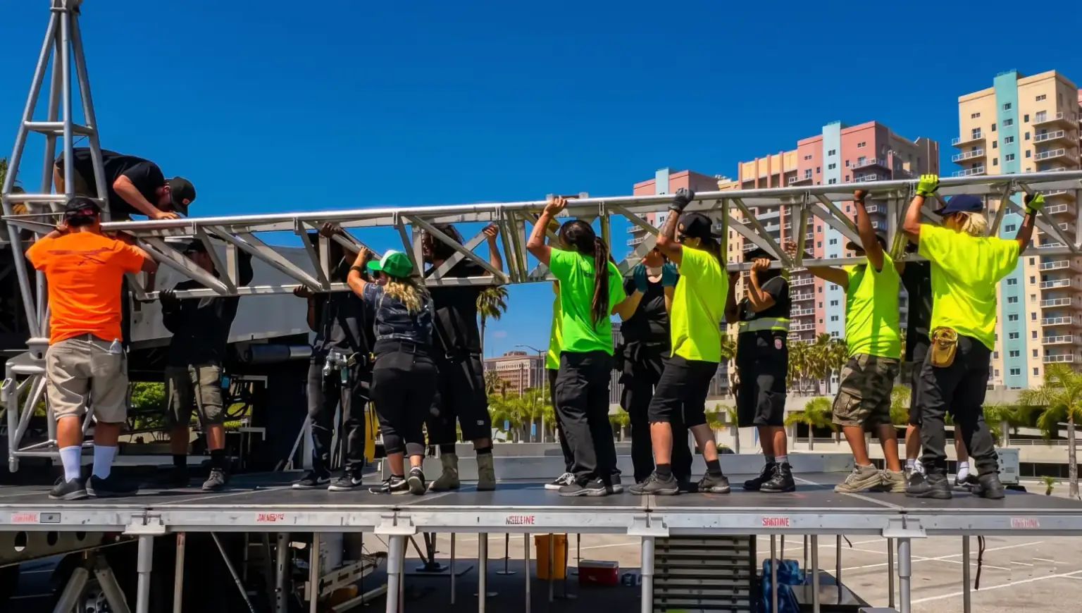 Corporate event setup crew