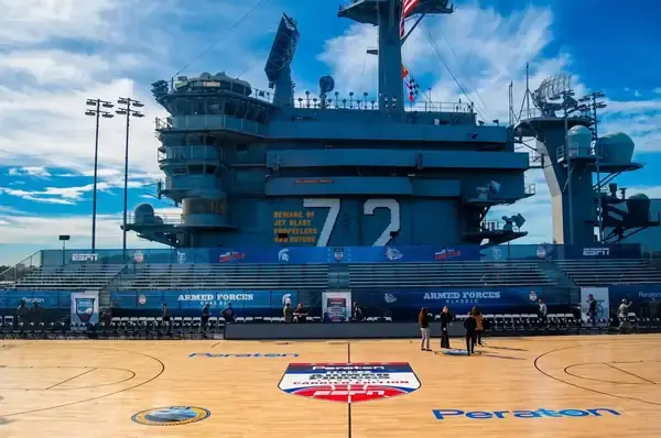 Armed Forces Classic basketball court on USS Abraham Lincoln aircraft carrier