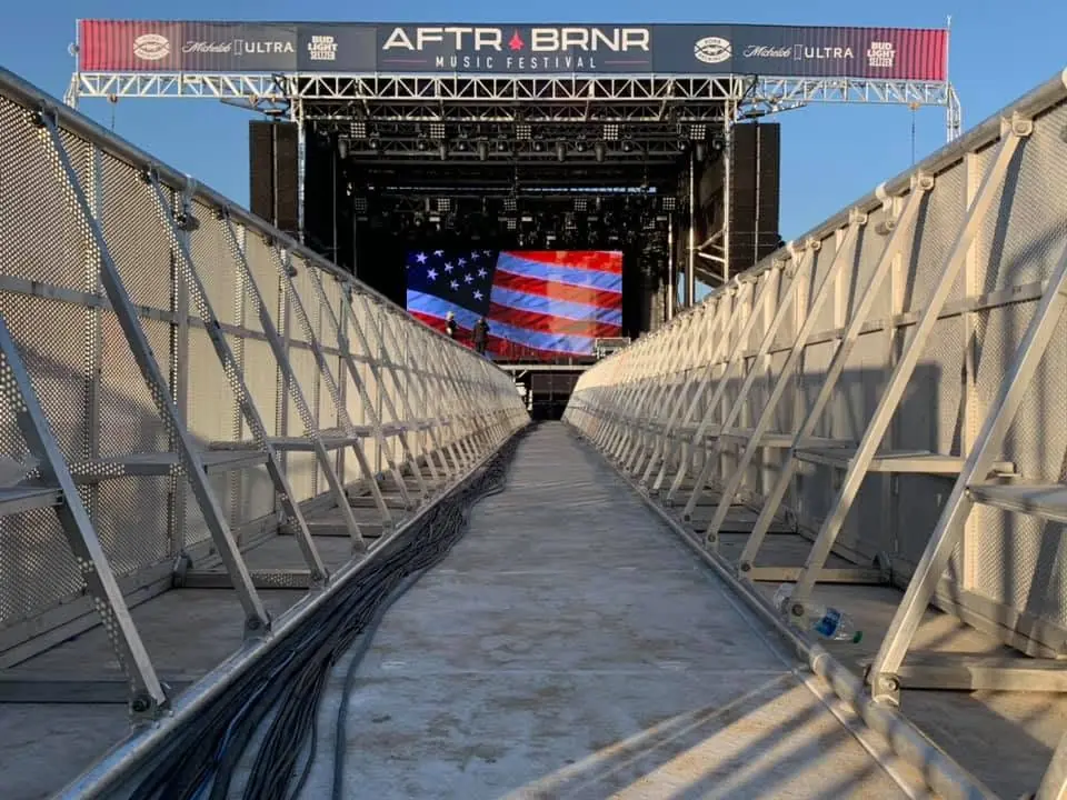 Concert barricades set up close-up by Hands On Labor general crew in San Diego